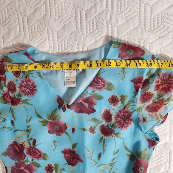 Megan LEE Blue Midi WOMENS 6P Sundress with Flutter Sleeves and V-Neck‎ Lined Co - Picture 9 of 12